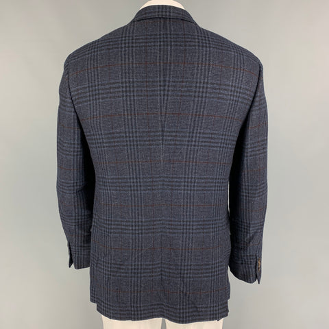 BRUNELLO CUCINELLI Size 42 Navy Gray Red Plaid Cashmere Sport Coat