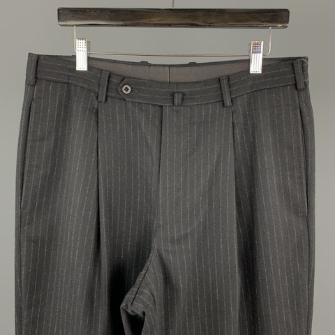 WILKES BASHFORD Size 34 Black & White Stripe Wool / Cashmere Pleated Dress Pants