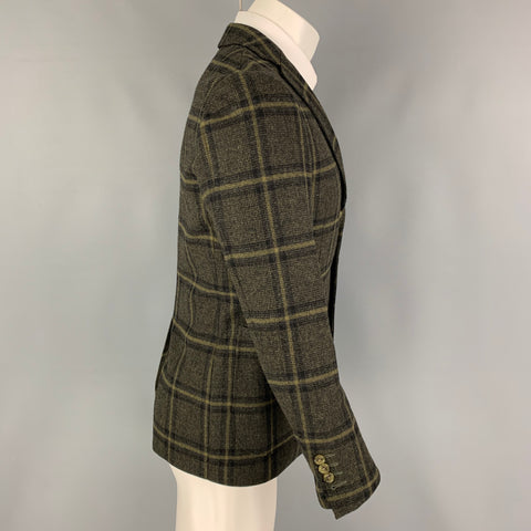 SHIPS Taille S Manteau de sport à revers à carreaux olive noir