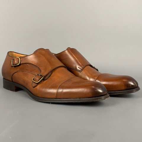 JOSE REAL Size 12 Cognac Antique Leather Double Monk Strap Loafers