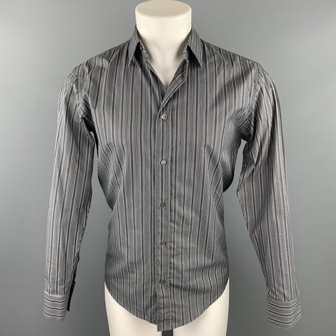 DIOR HOMME Size S Grey Stripe Cotton Button Up Long Sleeve Shirt