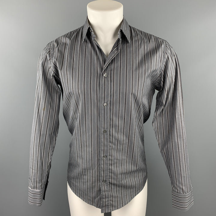 DIOR HOMME Talla S Camisa de manga larga con botones de algodón a rayas grises