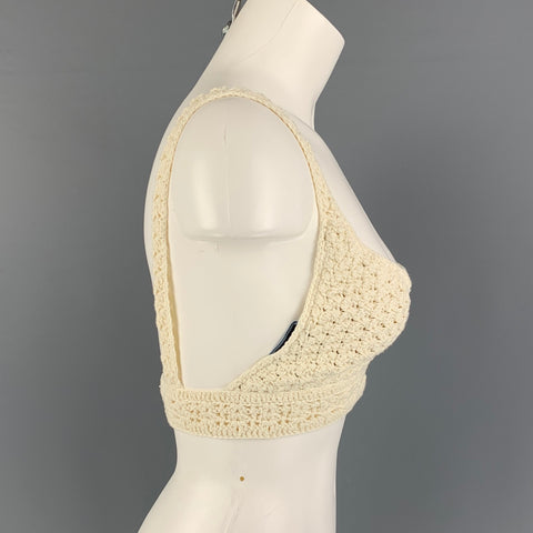 PRADA Taille S Top court en crochet de coton beige