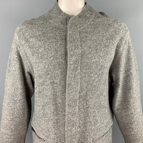 RYAN ROBERTS Size L Grey Wool Snaps Collarless Jacket