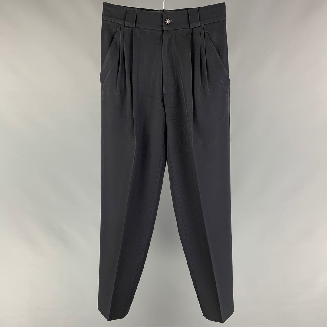 Vintage GIANNI VERSACE Size 28 Black Pleated Wool High Waisted Dress Pants