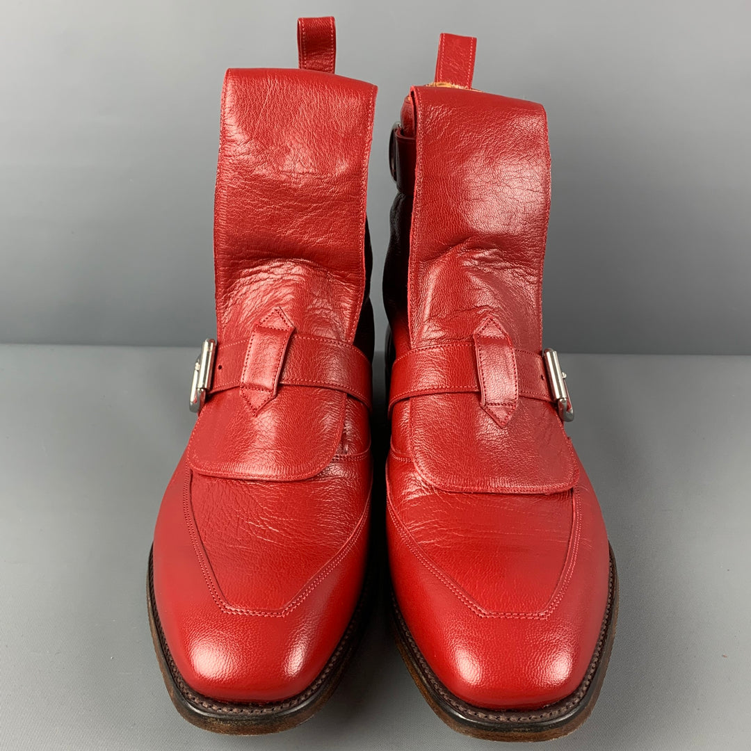 VIVIENNE WESTWOOD Size 11 Red Leather Belted Ankle Boots