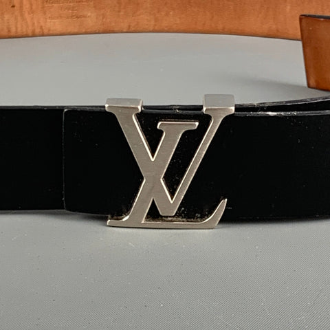 LOUIS VUITTON Size 36 Black Solid Leather Belt
