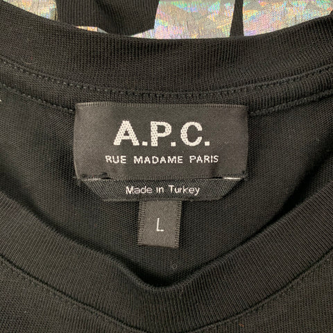 A.P.C. Size L Black & Silver Logo Cotton Long Sleeve T-shirt