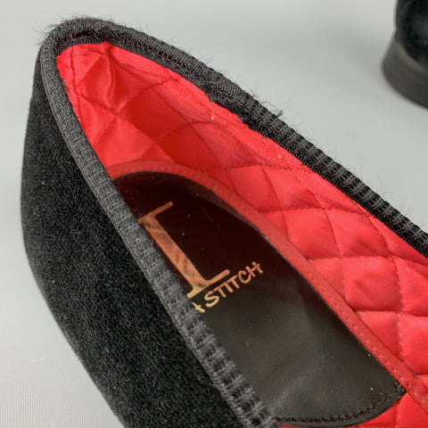 ITZ A STITCH Size 8.5 Black Embroidery Velvet Slippers Loafers