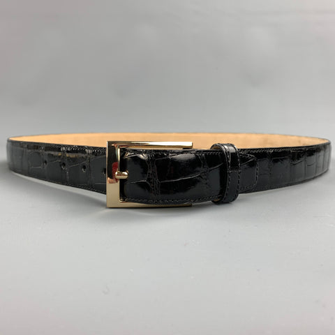 TARDINI Size 40 Black Textured Alligator Belt