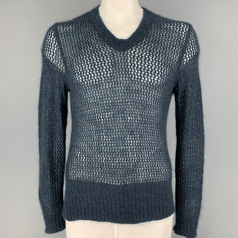 JOHN BARTLETT Size L Navy Textured Knit V-Neck Sweater