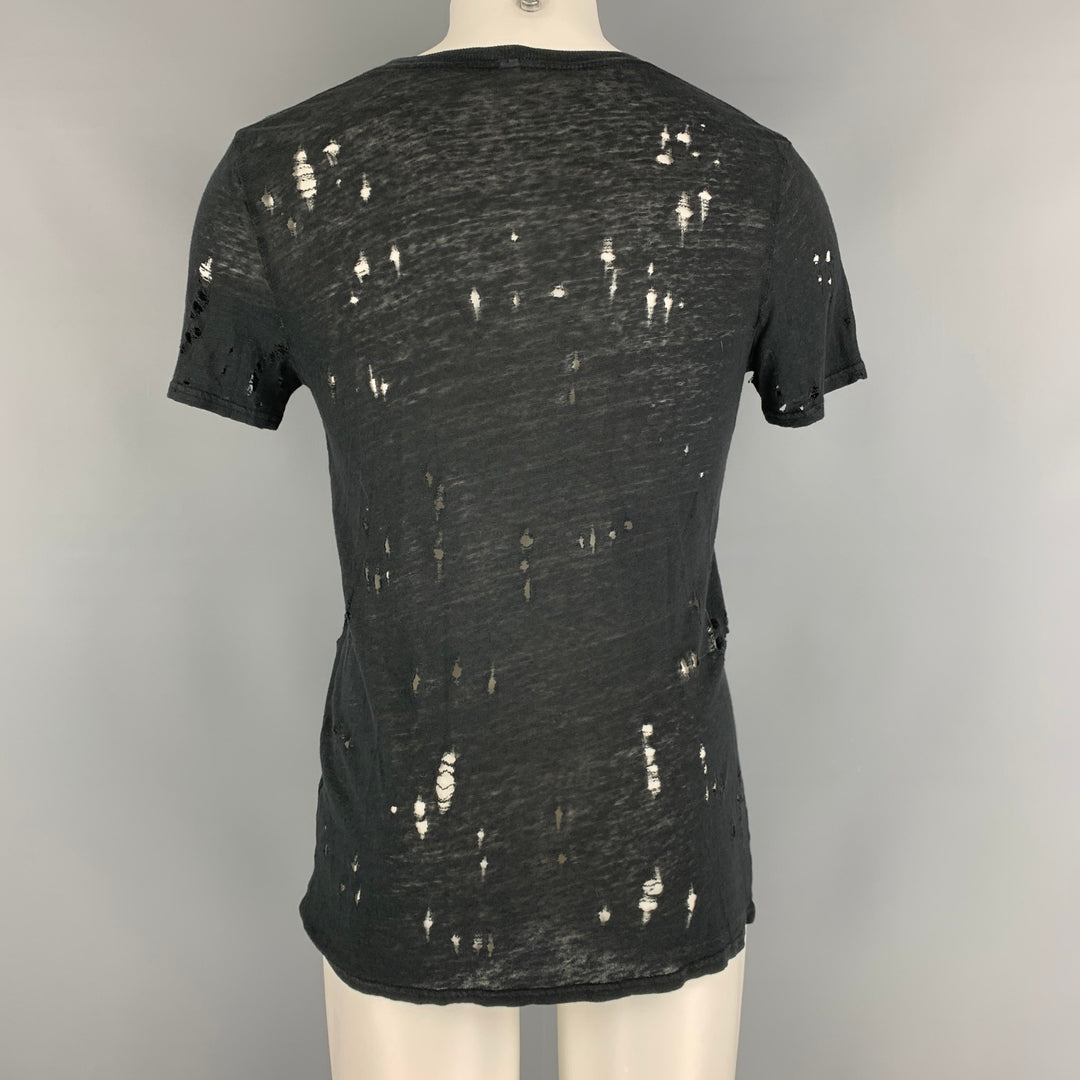 IRO Clay Size XS Black Linen Distressed Crew-Neck T-shirt