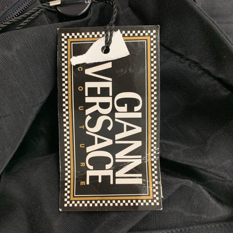 Vintage GIANNI VERSACE Deadstock Size 44 Black Pattern Cotton Blend Shawl Collar Tuxedo Suit