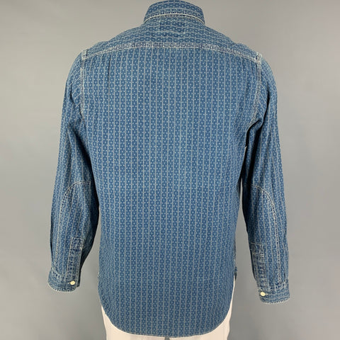 RRL by RALPH LAUREN Size L Blue Beige Print Cotton Button Up Long Sleeve Shirt