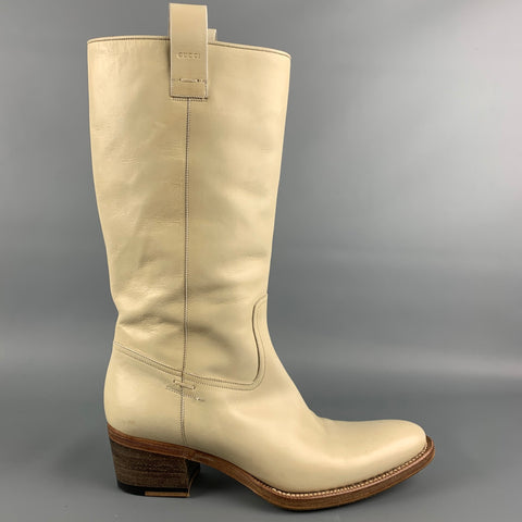 Botas hasta la rodilla sin cordones de cuero color crema talla 7 de GUCCI