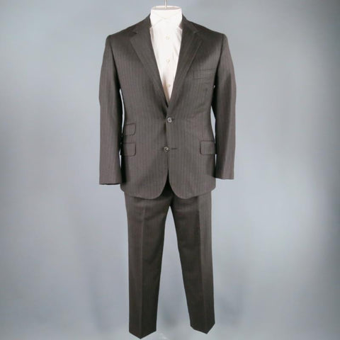 HERMES 42 Regular Charcoal Pinstriped Wool 2 Button 3 Flap Pocket Suit