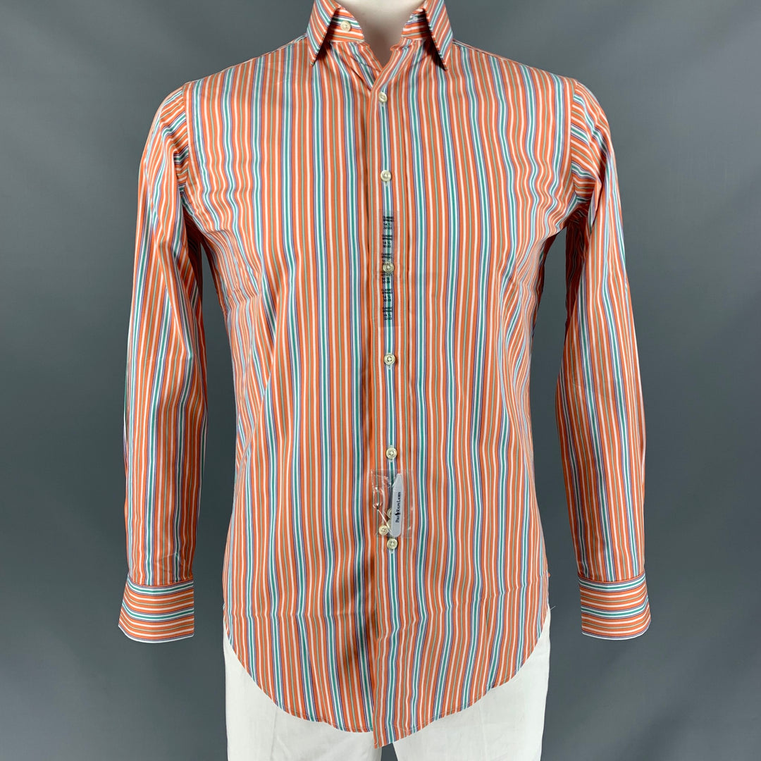 POLO by RALPH LAUREN Size S Orange & Green Stripe Cotton Long Sleeve Shirt