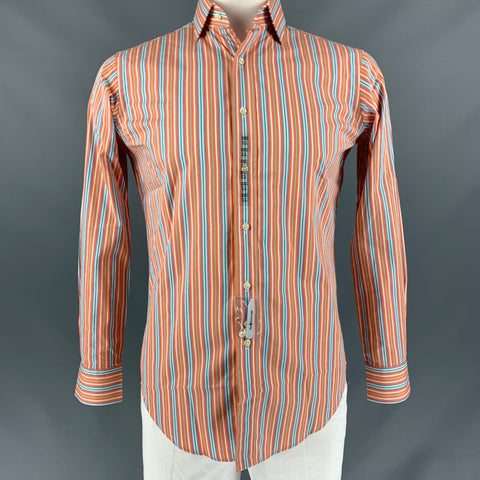 POLO by RALPH LAUREN Talla S Camisa de manga larga de algodón a rayas naranja y verde