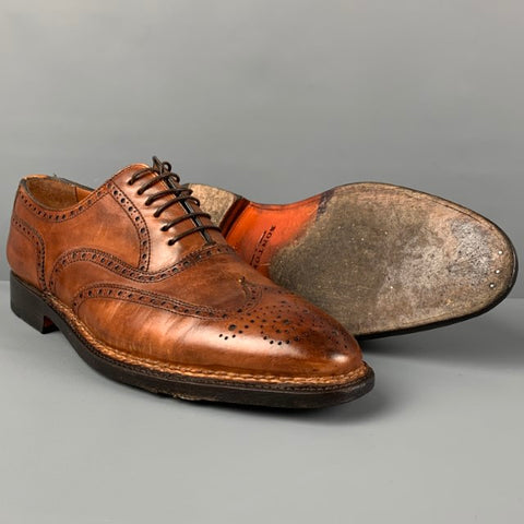 BONTONI Size 10 Tan Perforated Leather Wingtip Lace Up Libertino Shoes