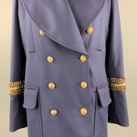 ALEXANDER MCQUEEN 12 Navy Wool Anchor Button Chain Stripe Nautical Coat