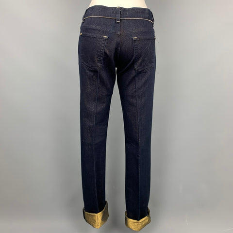 YVES SAINT LAURENT Size 4 Navy Sparkle Denim Zipper Detail Dress Pants