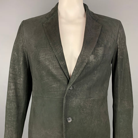 ISSEY MIYAKE Size 42 Black Leather Notch Lapel Sport Coat