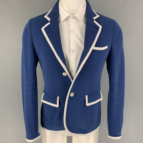 BLACK FLEECE Size 36 Blue White Woven Cotton Notch Lapel Sport Coat
