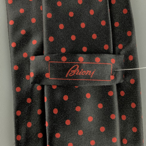 BRIONI Black & Red Polka Dot Silk Tie