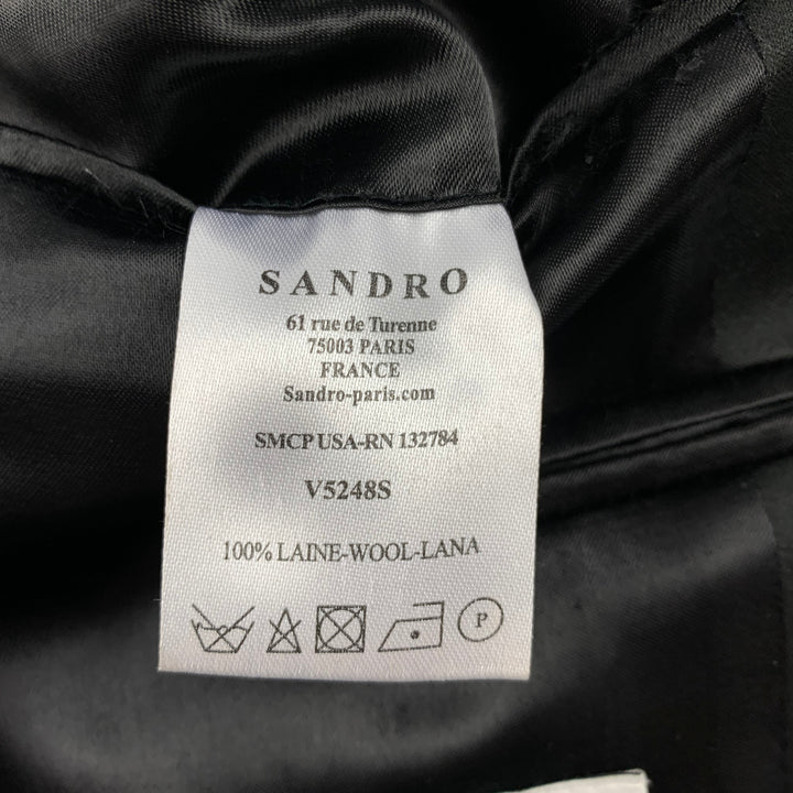 SANDRO Taille 38 Manteau de sport à col châle en laine bleu marine et noir