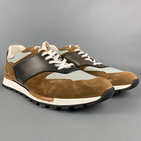 BERLUTI Taille 11,5 Baskets en nylon color block gris clair et marron