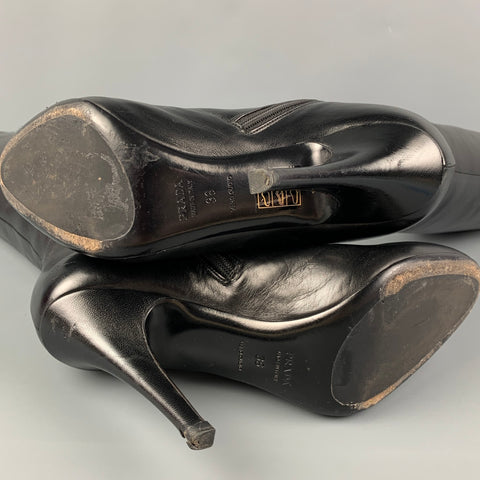 PRADA Talla 6 Botas altas de cuero negro