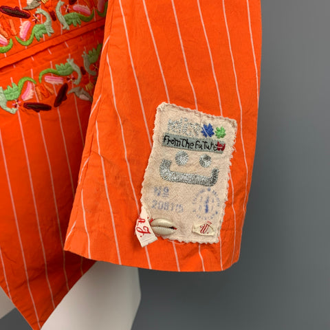 WALTER VAN BEIRENDONCK Size XL Orange Embroidery Cotton Shawl Lapel Sport Coat