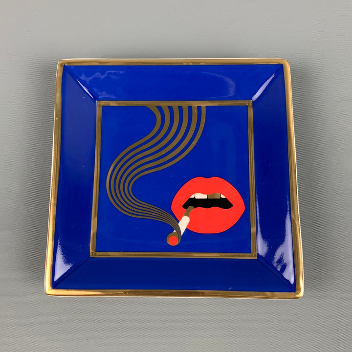 JONATHAN ADLER Blue Gold Red Porcelain Full Dose Square Tray
