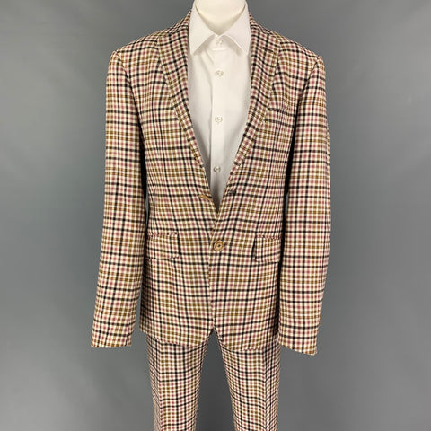 ETRO Size 36 White Brown Pink Plaid Silk Blend Notch Lapel Suit