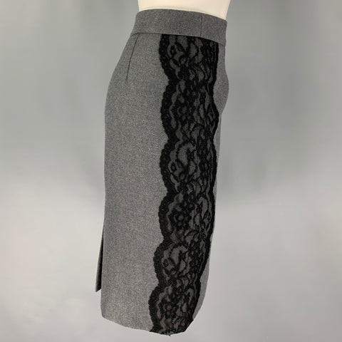 VALENTINO Size 10 Grey Black Wool Mixed Pencil Below Knee Skirt