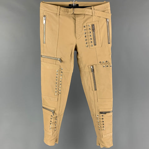 LES HOMMES Size 32 Tan Leather Zippers Detail Casual Pants