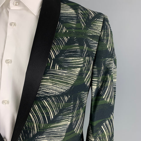 DSQUARED2 Size 46 Olive Black White Print Viscose Linen Sport Coat