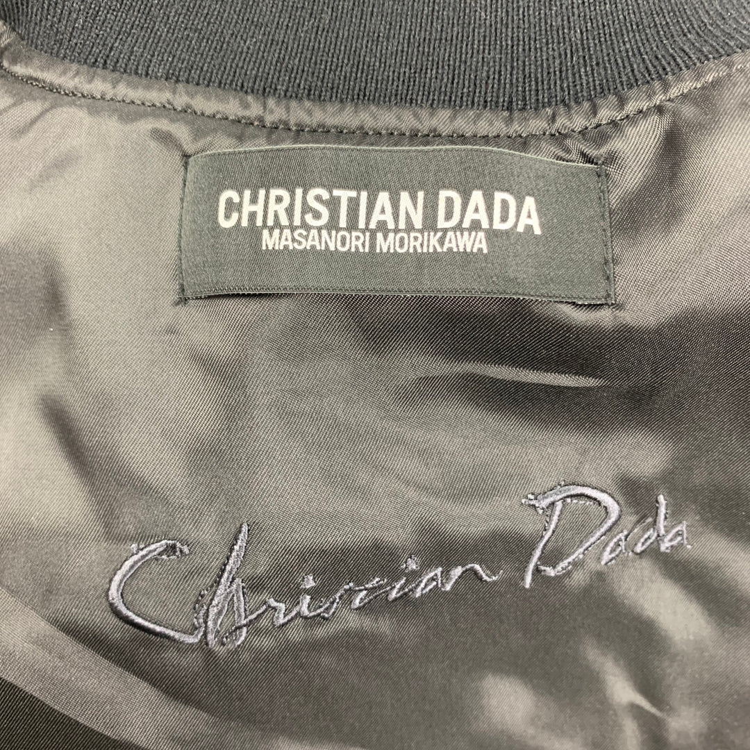 CHRISTIAN DADA FW19 Size 40 Black Copper Feather Embroidery Cotton Velvet Bomber Jacket