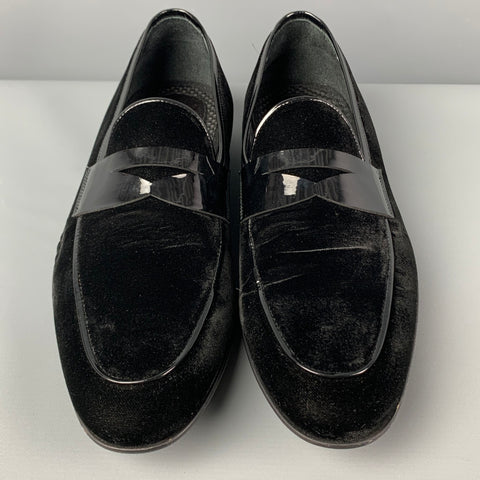 MAGNANNI Size 9.5 Black Mixed Materials Velvet Slip On Loafers