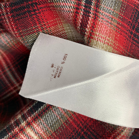 LOUIS VUITTON Size XL Red Black Plaid Cotton Button Up Long Sleeve Shirt