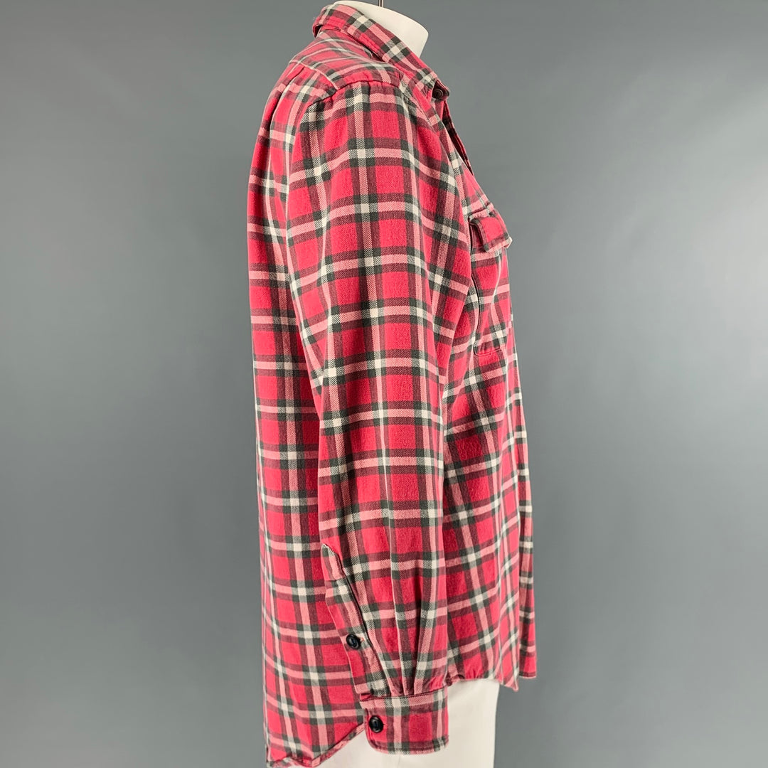 RRL by RALPH LAUREN Size L Red White Plaid Cotton Flannel Long Sleeve Shirt