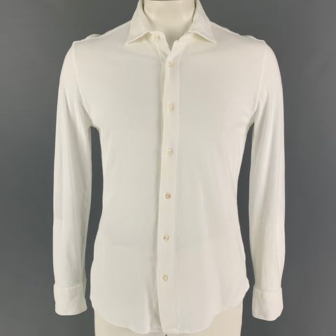 LUCA FALONI Size L White Pique Cotton Long Sleeve Shirt