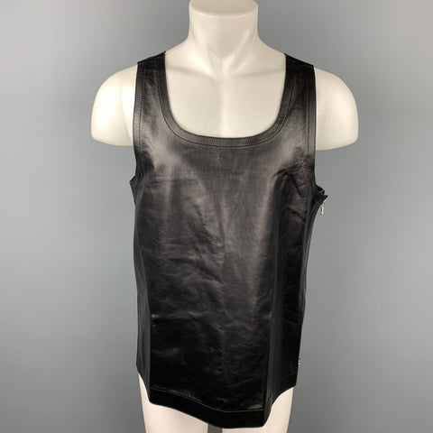 DRIES VAN NOTEN S/S 20 Size L Black Leather Side Zipper Tank Top