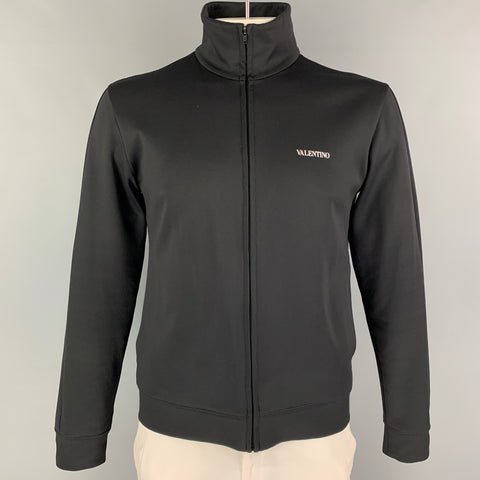 VALENTINO Size L Black Polyamide Cotton Zip Up Jacket