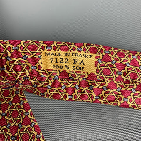HERMES 7122 FA Burgundy Gold Abstract Silk Tie