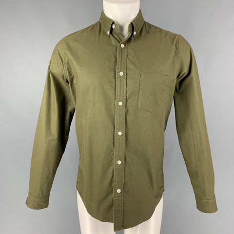 HILL CITY Size S Olive Cotton Blend Button Down Long Sleeve Shirt
