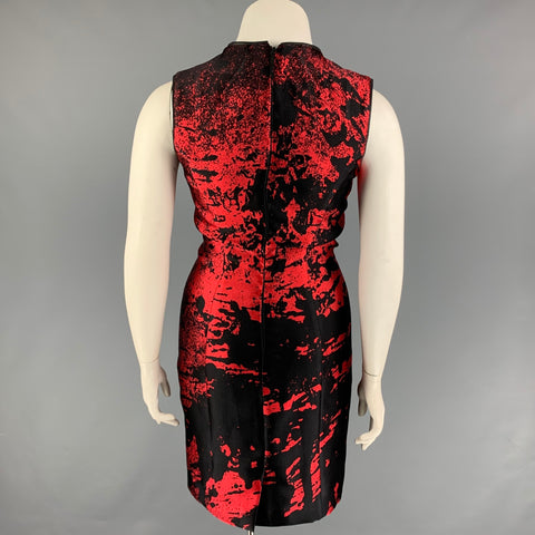 MONIQUE LHUILLIER Talla 10 Vestido tubo abstracto de lycra de lana negra roja