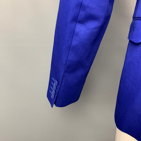 CALVIN KLEIN COLLECTION Size 40 Royal Blue Cotton / Polyester Notch Lapel Sport Coat