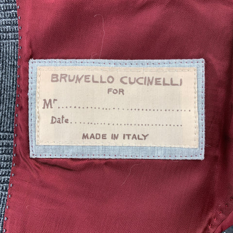 BRUNELLO CUCINELLI for WILKES BASHFORD Size 38 Charcoal & Grey Glenplaid Wool Blend Peak Lapel Suit