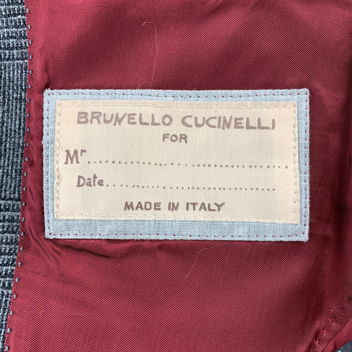 BRUNELLO CUCINELLI para WILKES BASHFORD Talla 38 Traje con solapa de pico en mezcla de lana a cuadros gris y carbón